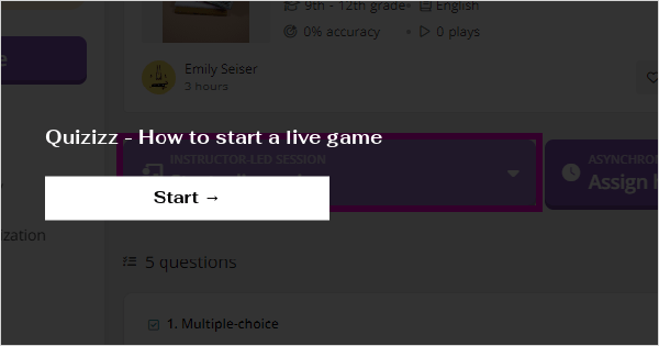 Quizizz - How to start a live game